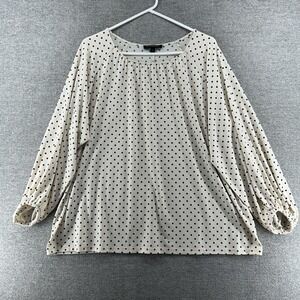 Banna Republic Blouse Women SZ XL Polka Dot Beige/Black Dots Pullover